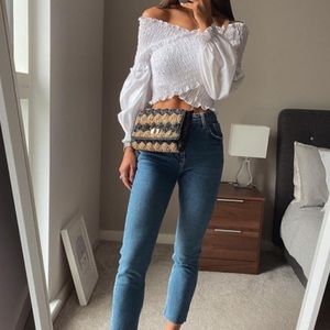 Cropped Top with Elastic Detailing in White